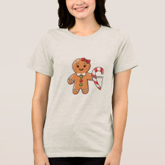 T-shirt En Tri-matière Jolie fille en pain d'épice avec un cœur en canne