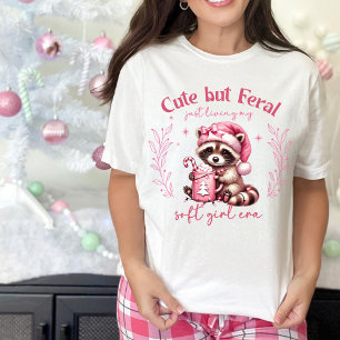 T-shirt En Tri-matière Jolie mais Feral Raccoon fille Noël rose