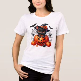 T-shirt En Tri-matière Kitten noir dans un Citrouille d'Halloween