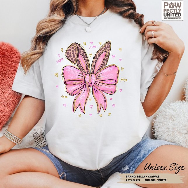 T-shirt En Tri-matière Léopard Bunny Coquette Preppy Bow avec oreilles (Créateur téléchargé)