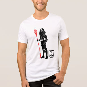 T-shirt En Tri-matière Ligue de Justice   Aquaman Pose Noir Pop Art