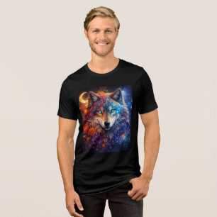 T-shirt En Tri-matière Loup céleste avec des fleurs et un croissant de lu