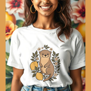 T-shirt En Tri-matière loutre adorable avec citrons et fleurs botaniques