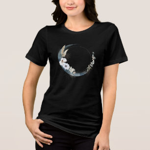 T-shirt En Tri-matière Lune de croissant bleu avec fleurs blanches