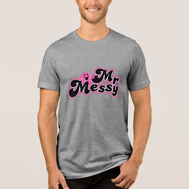 T-shirt En Tri-matière M. Messy | Grandes lettres noires et roses (Recto)