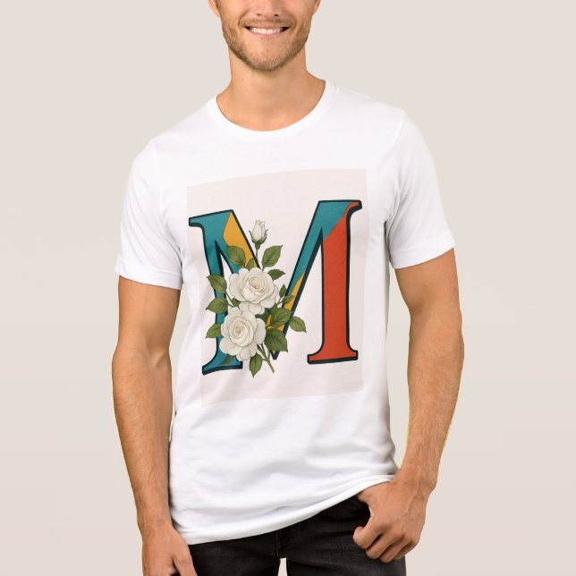 T-shirt En Tri-matière M Monogramme floral, M initial avec touche de fleu (Recto)