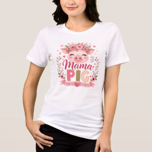 T-shirt En Tri-matière Maman Cochon Floral Rose Maternité Animaux de Ferm