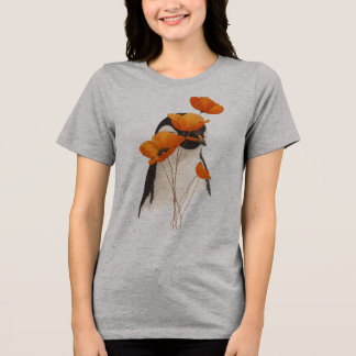 T-shirt En Tri-matière Manchot avec fleurs de pavot orange Art botanique