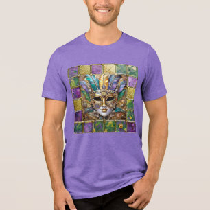 T-shirt En Tri-matière Mardi Gras Or & Céramique Masque de plumes colorée