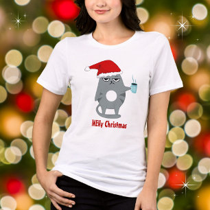 T-shirt En Tri-matière MEHy Noël drôle Père Noël Chat Noël