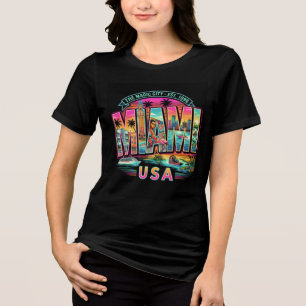 T-shirt En Tri-matière Miami Néon Rétro Vintage Plage Art Déco Style USA