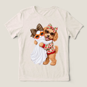 T-shirt En Tri-matière Mignon Art de Goldendoodle Fantôme Halloween Autom