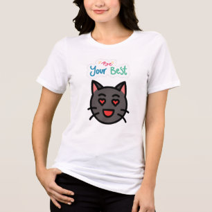 T-shirt En Tri-matière Mignon Chat Noir Yeux de Coeur Sois Ton Meilleur P