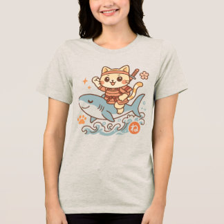 T-shirt En Tri-matière Mignon chat samouraï japonais kawaii chevauchant u