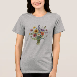 T-shirt En Tri-matière Minimaliste Botanique Fleur Sauvage Colorée Haute