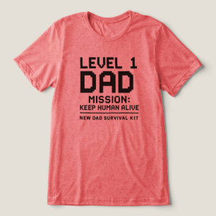 T-shirt En Tri-matière Mission Papa Niveau 1 Garder Humain En Vie Drôle G