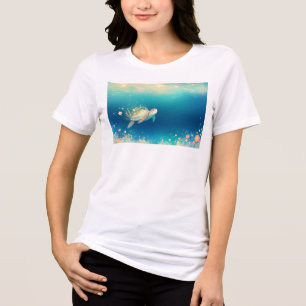 T-shirt En Tri-matière Monde Floral de Tortue sous la Mer