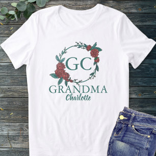T-shirt En Tri-matière Monogramme de nom de grand-mère à la rose verte et