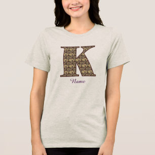 T-shirt En Tri-matière Monogramme Initiale K Floral Vintage Personnalisé