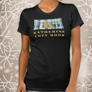 T-shirt En Tri-matière Monogramme plaid festif blanc or vert nom cosy