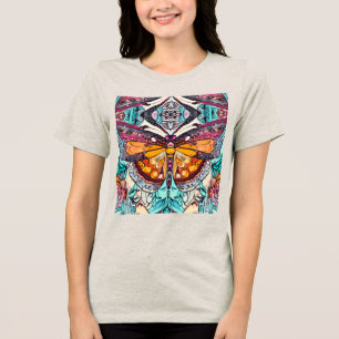 T-shirt En Tri-matière Motif Batik des papillons et Médaillons à Orange