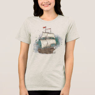 T-shirt En Tri-matière Navire dessiné à la main