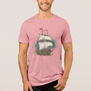 T-shirt En Tri-matière Navire dessiné à la main