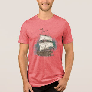 T-shirt En Tri-matière Navire Dessiné à la Main