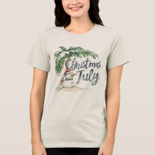 T-shirt En Tri-matière Noël en juillet Bonhomme de neige de plage et palm