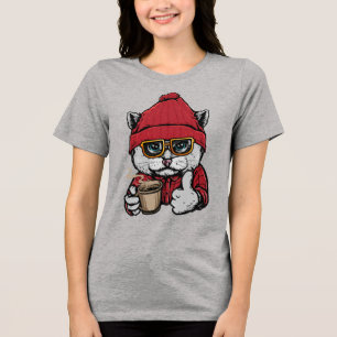 T-shirt En Tri-matière Nom personnalisé / Texte Cute Café Cat
