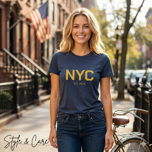 T-shirt En Tri-matière NYC Texte Marque Femme Moderne Graphique Navy