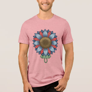 T-shirt En Tri-matière Ornement de tournesol en denim patriotique vintage