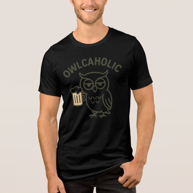 T-shirt En Tri-matière Owlcaholic Owl & Beer Funny Tri-Blend Tee (Recto)