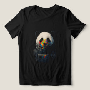 T-shirt En Tri-matière Panda astronaute avec éclaboussure de peinture néo