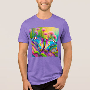 T-shirt En Tri-matière Papillon psychédélique coloré et Fleur sauvage