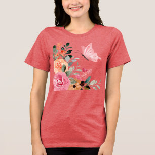 T-shirt En Tri-matière Papillons et fleurs aquarelles