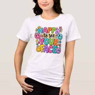 T-shirt En Tri-matière Patchwork Visage Joyeux Art Émoticône