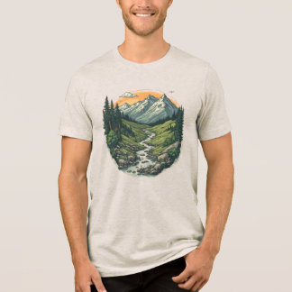 T-shirt En Tri-matière Paysage de montagne rétro vintage Randonnée Nature