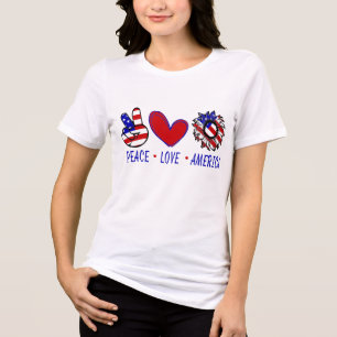 T-shirt En Tri-matière Peace Love America Patriotic Drapeau Coeur Tournes
