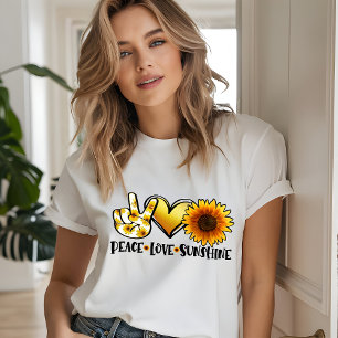 T-shirt En Tri-matière Peace Love Sunshine Moderne Tournesol Girly Chic