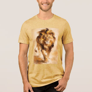 T-shirt En Tri-matière Peinture Abstraite Majestueuse Lion Doré Art de Lu