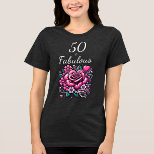 T-shirt En Tri-matière Perles roses, roses Féminin 50 et Incroyable Anniv