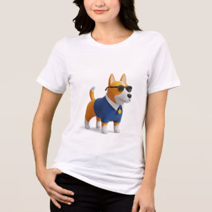 T-shirt En Tri-matière Personnage de Corgi 3D cool en polo bleu et soleil