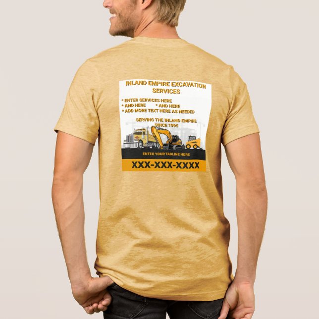 T-shirt En Tri-matière Personnaliser Excavation Générale Entrepreneur Con (Verso)