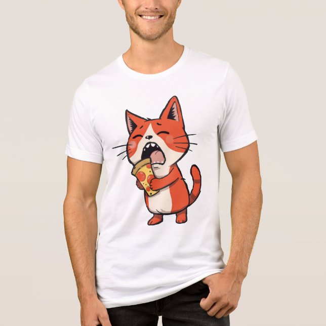 T-shirt En Tri-matière Pizza Attack Chat - Orange Kitty (Recto)