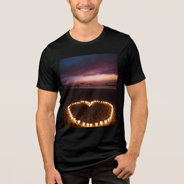 T-shirt En Tri-matière Plage Coeur Lumineuse - Bella+Canvas Tri-Blend (Recto)