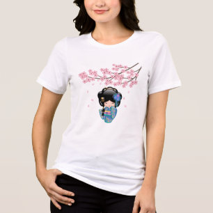 T-shirt En Tri-matière Poupée Keiko Kokeshi - Blue Kimono Geisha Girl