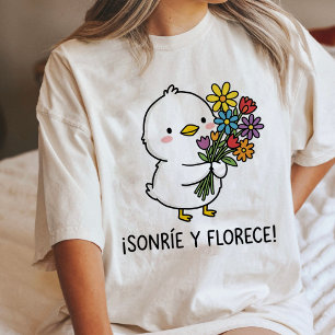 T-shirt En Tri-matière Poussin Mignon Avec Fleurs Sourire & Floraison