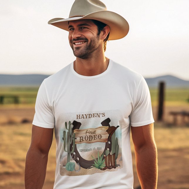 T-shirt En Tri-matière Premier Rodeo Cowboy Western Boy 1ère fête d'anniv (Boy's Rustic Western "First Rodeo" 1st Birthday Party T-Shirt for Dad | Men)