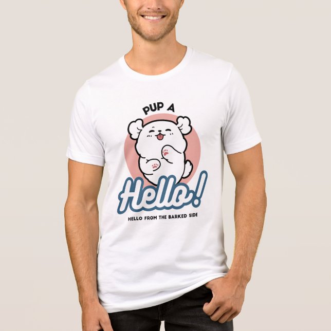 T-shirt En Tri-matière Prends un bonjour ! - Joyeux dessin de chien blanc (Recto)